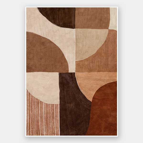 Abstract wall art from the Tim Neve collection by Urban Road, with bold brown forms, layered textures, and neutral shapes.