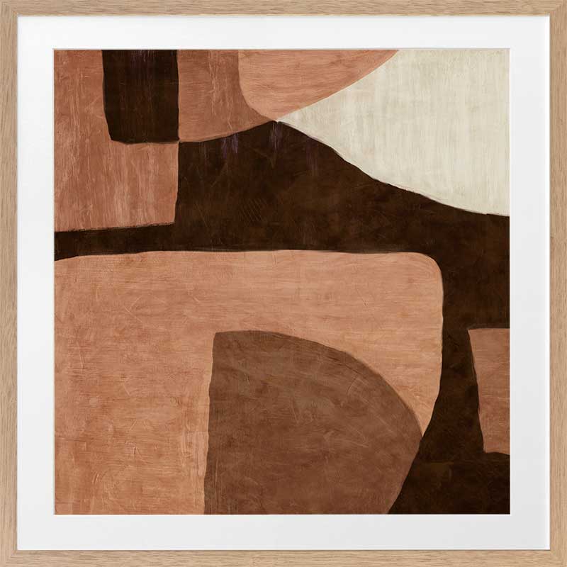 Minimalist wall art from the Tim Neve collection by Urban Road, showcasing large neutral blocks in soft beige and warm brown.