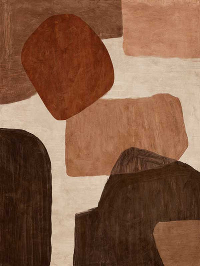 Abstract wall art from the Tim Neve collection by Urban Road, with bold rounded shapes in deep rust, brown, and cream on a neutral backdrop.