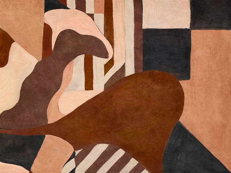 Wall art from the Tim Neve collection by Urban Road, showcasing curved terracotta forms and neutral shapes on a warm background.