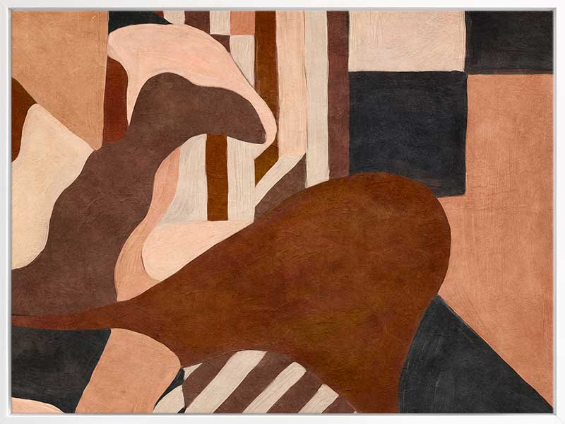 Wall art from the Tim Neve collection by Urban Road, showcasing curved terracotta forms and neutral shapes on a warm background.