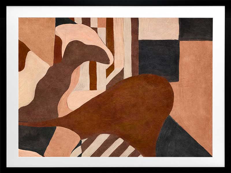 Wall art from the Tim Neve collection by Urban Road, showcasing curved terracotta forms and neutral shapes on a warm background.