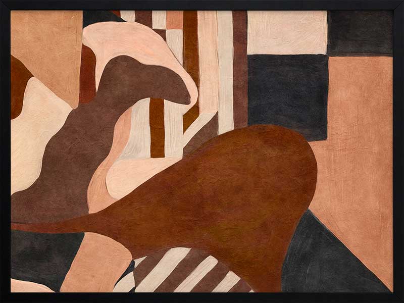 Wall art from the Tim Neve collection by Urban Road, showcasing curved terracotta forms and neutral shapes on a warm background.