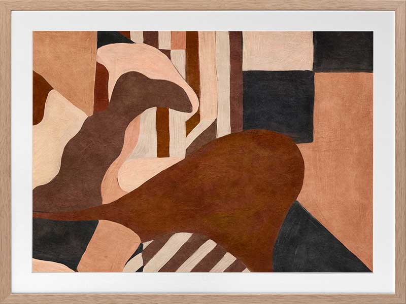 Wall art from the Tim Neve collection by Urban Road, showcasing curved terracotta forms and neutral shapes on a warm background.