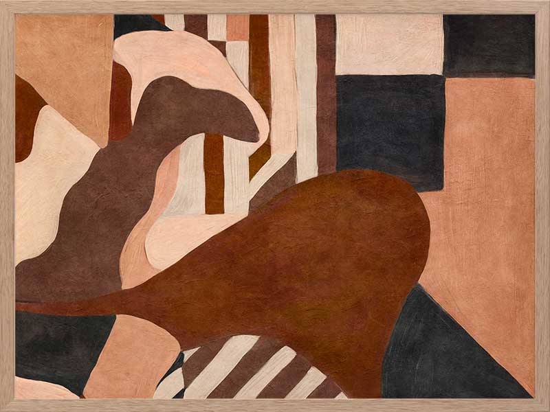 Wall art from the Tim Neve collection by Urban Road, showcasing curved terracotta forms and neutral shapes on a warm background.