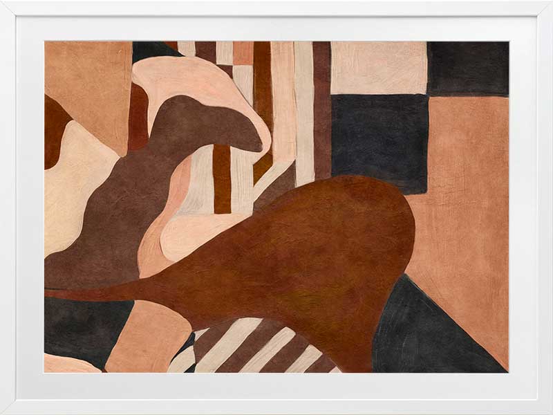 Wall art from the Tim Neve collection by Urban Road, showcasing curved terracotta forms and neutral shapes on a warm background.