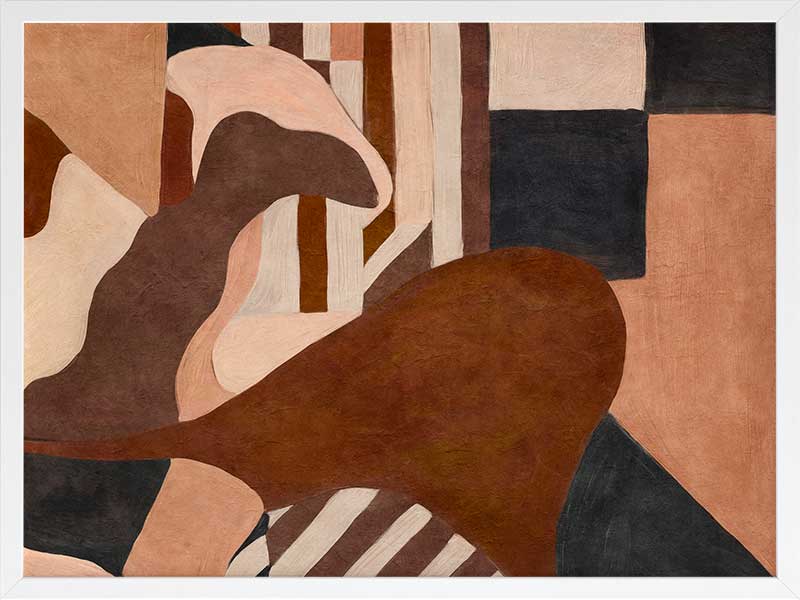 Wall art from the Tim Neve collection by Urban Road, showcasing curved terracotta forms and neutral shapes on a warm background.