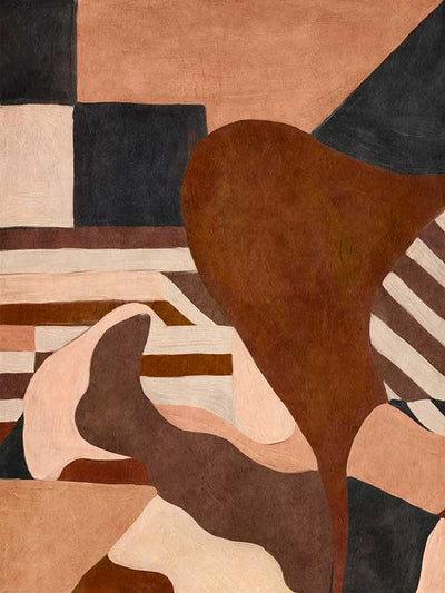 Wall art from the Tim Neve collection by Urban Road, showcasing curved terracotta forms and neutral shapes on a warm background.