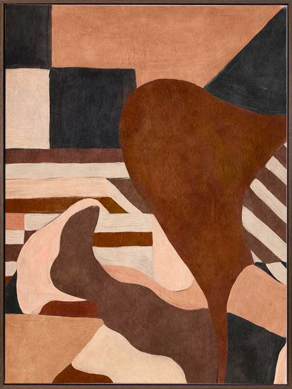 Wall art from the Tim Neve collection by Urban Road, showcasing curved terracotta forms and neutral shapes on a warm background.