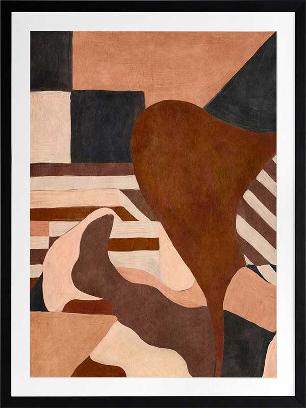 Wall art from the Tim Neve collection by Urban Road, showcasing curved terracotta forms and neutral shapes on a warm background.