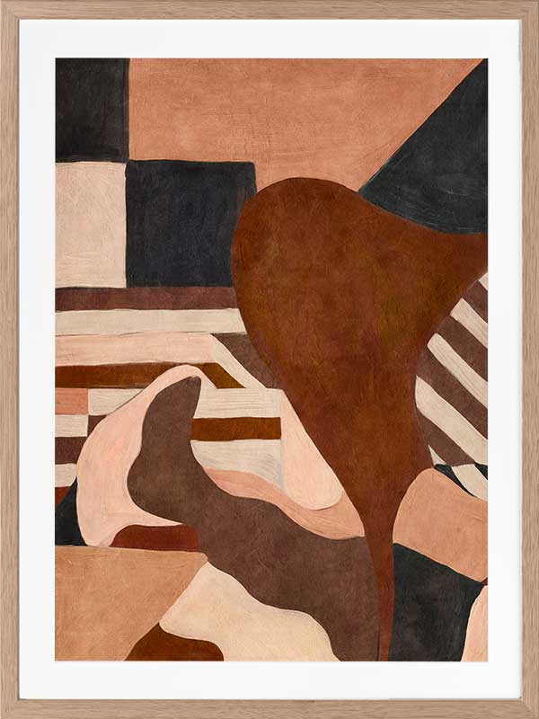 Wall art from the Tim Neve collection by Urban Road, showcasing curved terracotta forms and neutral shapes on a warm background.