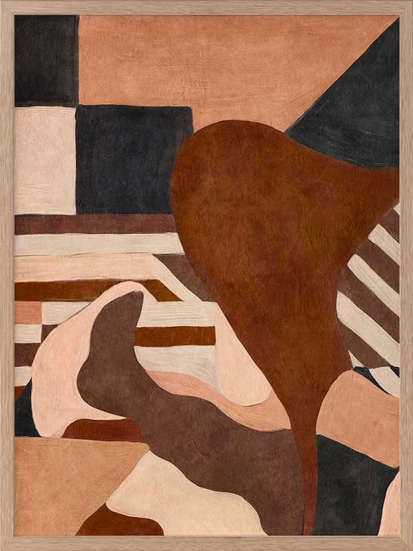 Wall art from the Tim Neve collection by Urban Road, showcasing curved terracotta forms and neutral shapes on a warm background.