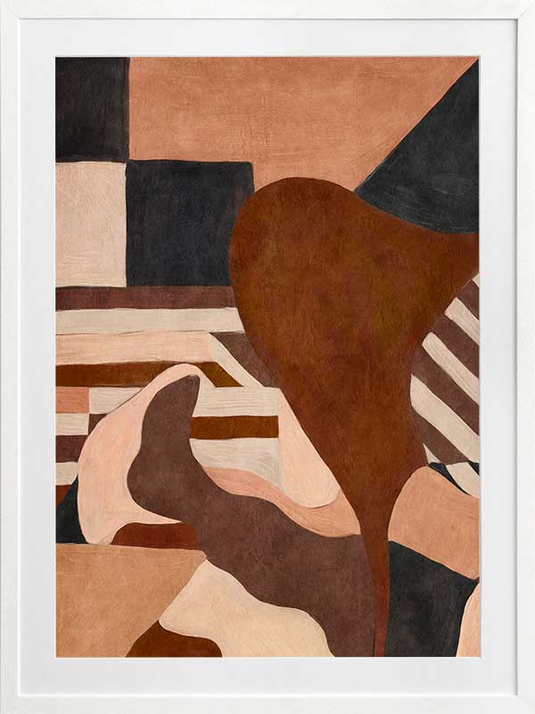 Wall art from the Tim Neve collection by Urban Road, showcasing curved terracotta forms and neutral shapes on a warm background.