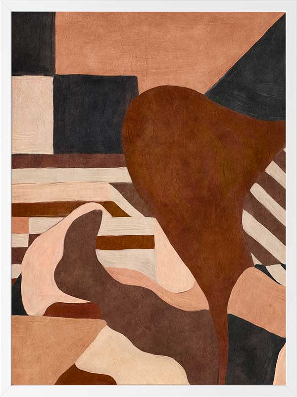 Wall art from the Tim Neve collection by Urban Road, showcasing curved terracotta forms and neutral shapes on a warm background.