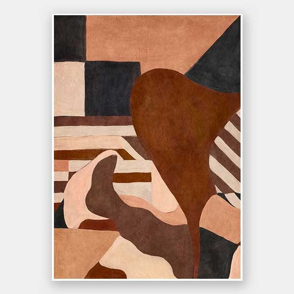 Wall art from the Tim Neve collection by Urban Road, showcasing curved terracotta forms and neutral shapes on a warm background.