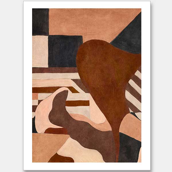 Wall art from the Tim Neve collection by Urban Road, showcasing curved terracotta forms and neutral shapes on a warm background.