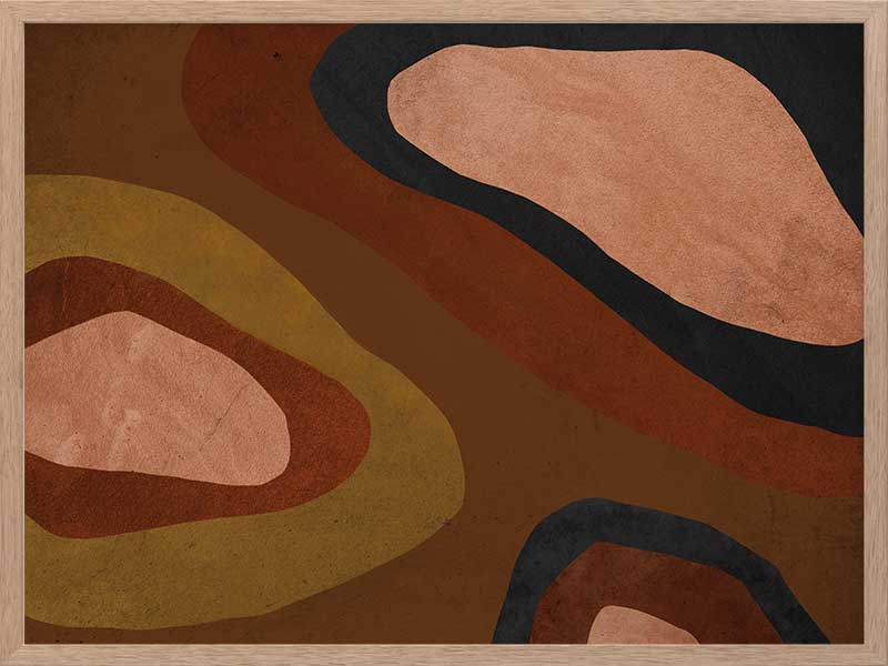 Wall art from the Tim Neve collection by Urban Road, featuring large brown blocks and organic forms in a minimalist design.