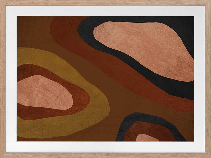 Wall art from the Tim Neve collection by Urban Road, featuring large brown blocks and organic forms in a minimalist design.