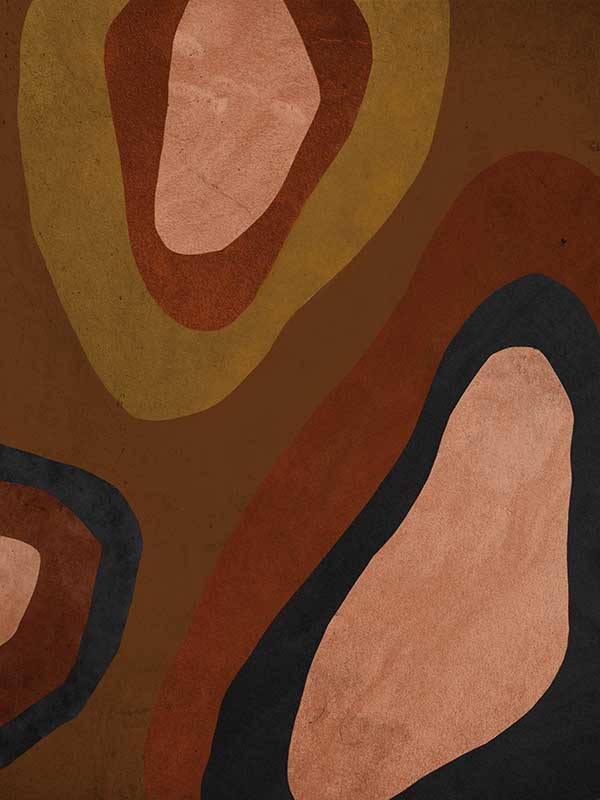 Wall art from the Tim Neve collection by Urban Road, featuring large brown blocks and organic forms in a minimalist design.