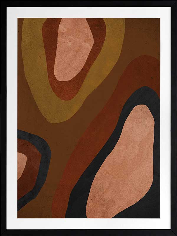 Wall art from the Tim Neve collection by Urban Road, featuring large brown blocks and organic forms in a minimalist design.