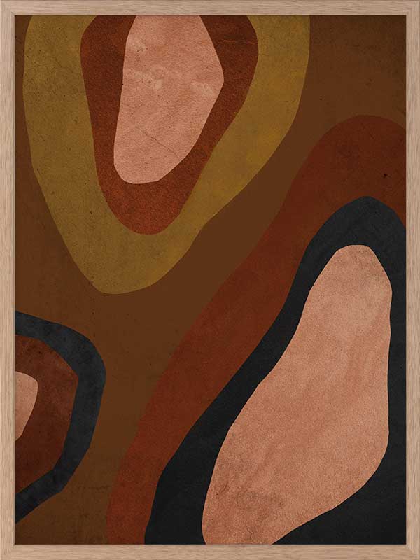 Wall art from the Tim Neve collection by Urban Road, featuring large brown blocks and organic forms in a minimalist design.