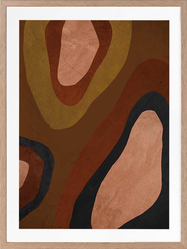 Wall art from the Tim Neve collection by Urban Road, featuring large brown blocks and organic forms in a minimalist design.