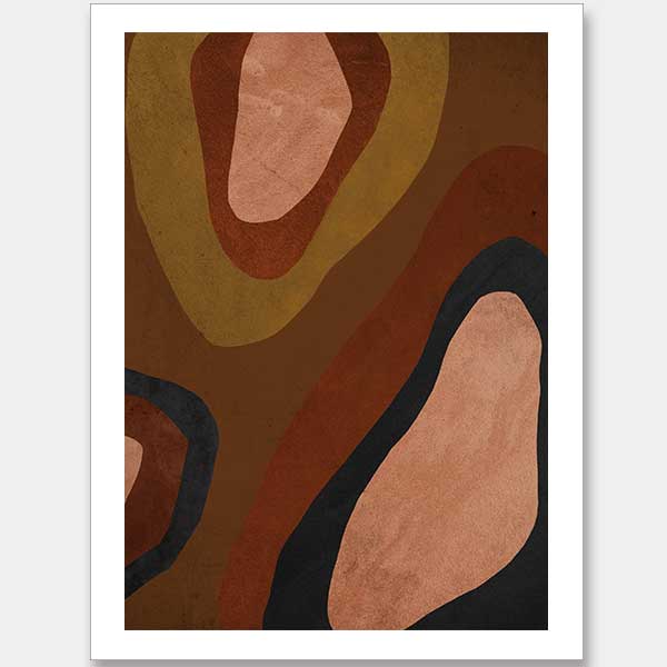 Wall art from the Tim Neve collection by Urban Road, featuring large brown blocks and organic forms in a minimalist design.