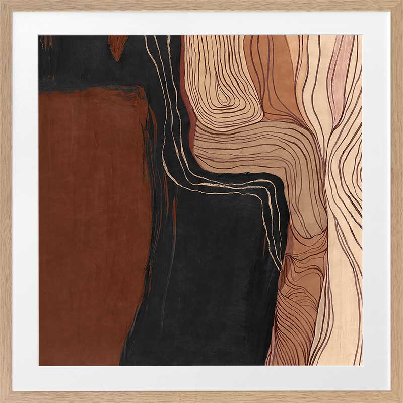 Abstract wall art from the Tim Neve collection by Urban Road, showcasing bold brown and cream organic shapes with soft curves.