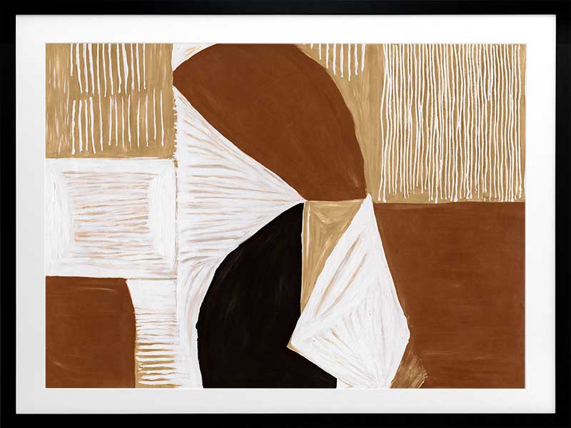 Geometric wall art from the Tim Neve collection by Urban Road, with rounded brown shapes and layered patterns in a modern style.