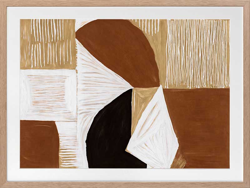 Geometric wall art from the Tim Neve collection by Urban Road, with rounded brown shapes and layered patterns in a modern style.