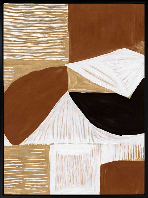 Geometric wall art from the Tim Neve collection by Urban Road, with rounded brown shapes and layered patterns in a modern style.