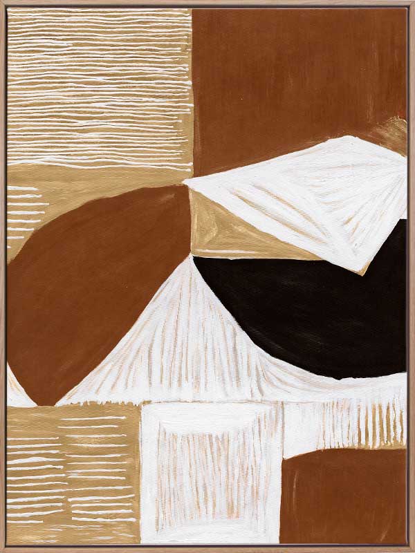 Geometric wall art from the Tim Neve collection by Urban Road, with rounded brown shapes and layered patterns in a modern style.