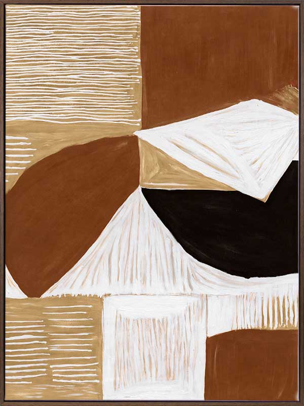 Geometric wall art from the Tim Neve collection by Urban Road, with rounded brown shapes and layered patterns in a modern style.