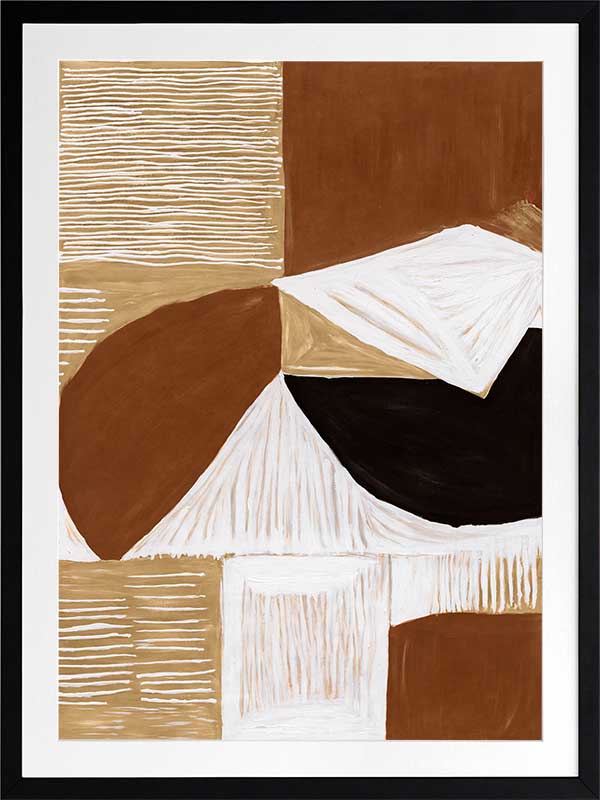 Geometric wall art from the Tim Neve collection by Urban Road, with rounded brown shapes and layered patterns in a modern style.