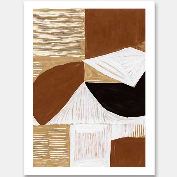 Geometric wall art from the Tim Neve collection by Urban Road, with rounded brown shapes and layered patterns in a modern style.