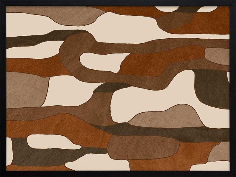 Wall art from the Tim Neve collection by Urban Road, with light tan shapes and bold black lines in an abstract design.