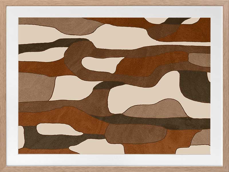 Wall art from the Tim Neve collection by Urban Road, with light tan shapes and bold black lines in an abstract design.