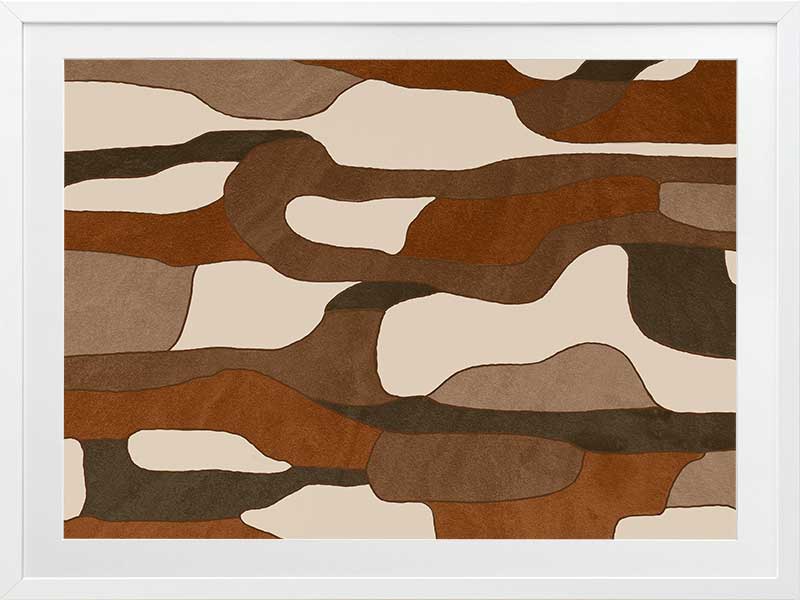 Wall art from the Tim Neve collection by Urban Road, with light tan shapes and bold black lines in an abstract design.