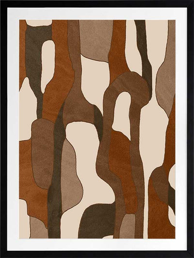 Wall art from the Tim Neve collection by Urban Road, with light tan shapes and bold black lines in an abstract design.