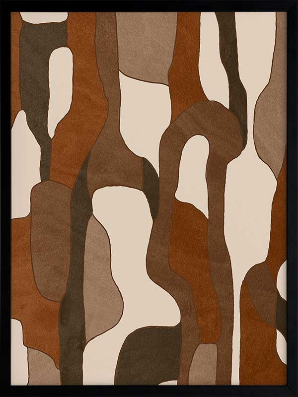 Wall art from the Tim Neve collection by Urban Road, with light tan shapes and bold black lines in an abstract design.