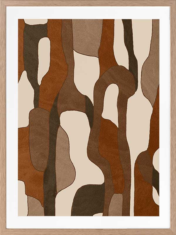 Wall art from the Tim Neve collection by Urban Road, with light tan shapes and bold black lines in an abstract design.