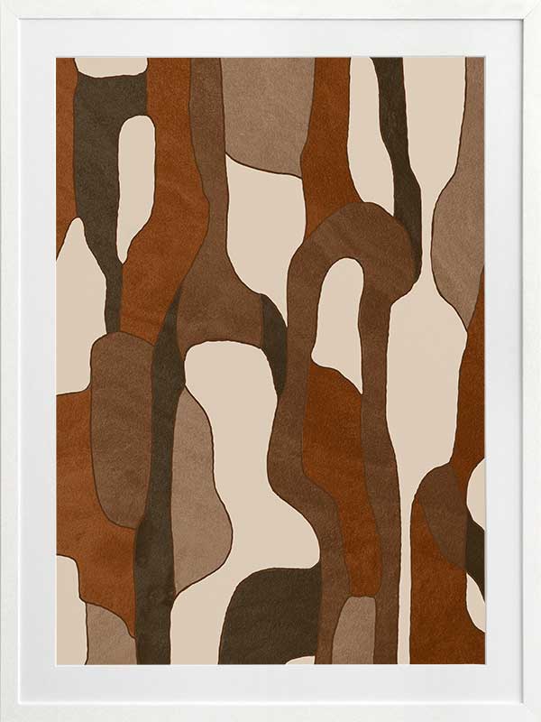 Wall art from the Tim Neve collection by Urban Road, with light tan shapes and bold black lines in an abstract design.