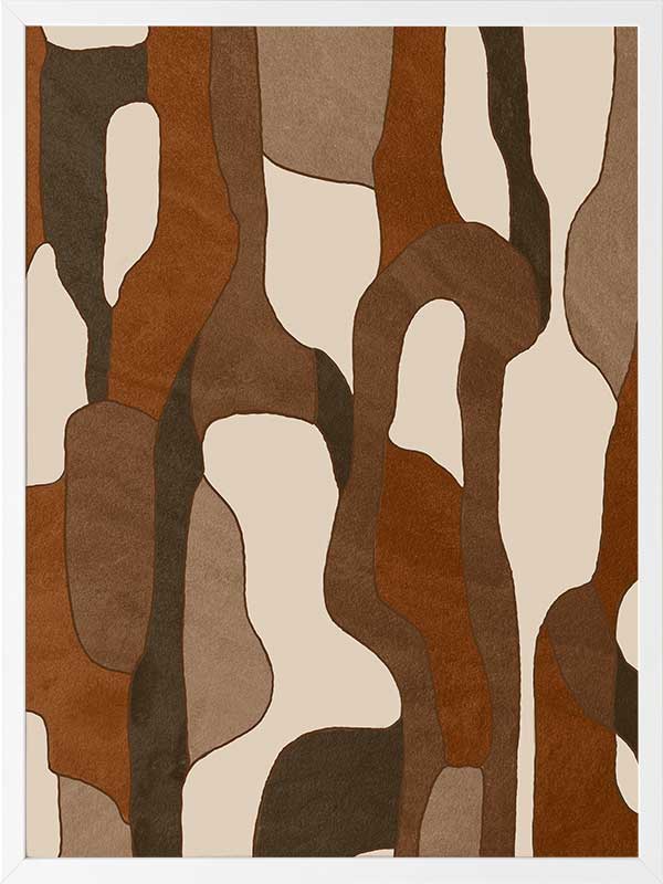 Wall art from the Tim Neve collection by Urban Road, with light tan shapes and bold black lines in an abstract design.