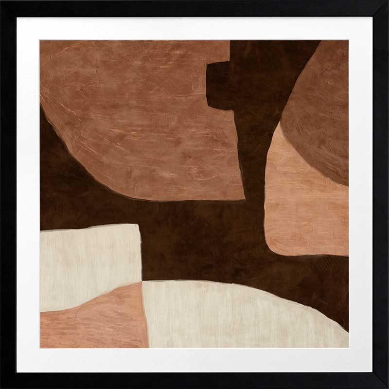 Wall art from the Tim Neve collection by Urban Road, featuring large brown shapes and neutral curved forms in a layered design.