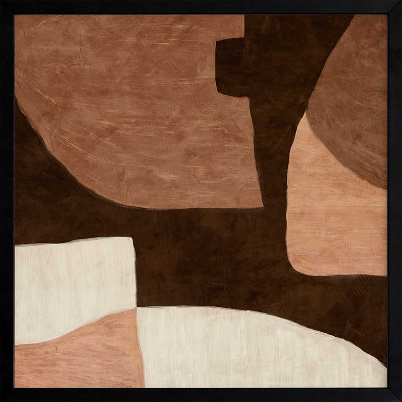 Wall art from the Tim Neve collection by Urban Road, featuring large brown shapes and neutral curved forms in a layered design.