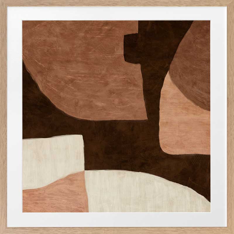 Wall art from the Tim Neve collection by Urban Road, featuring large brown shapes and neutral curved forms in a layered design.