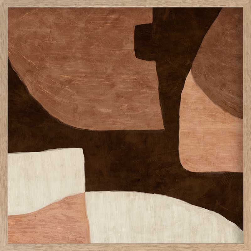 Wall art from the Tim Neve collection by Urban Road, featuring large brown shapes and neutral curved forms in a layered design.