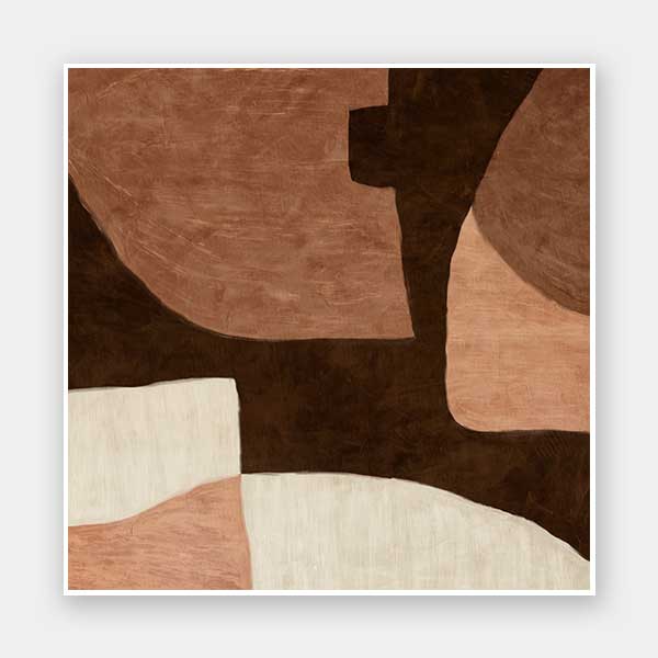 Wall art from the Tim Neve collection by Urban Road, featuring large brown shapes and neutral curved forms in a layered design.