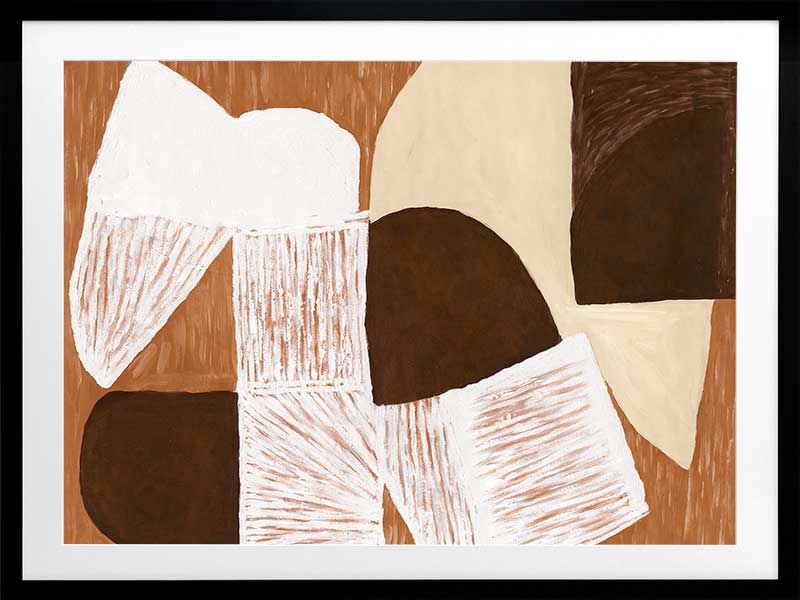 Wall art from the Tim Neve collection by Urban Road, showcasing graphic shapes in deep brown and cream tones with organic lines.