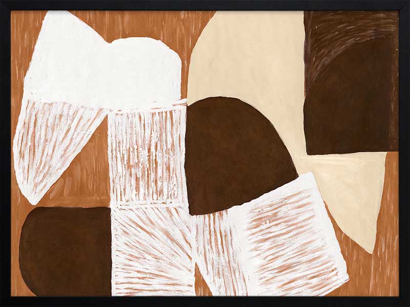 Wall art from the Tim Neve collection by Urban Road, showcasing graphic shapes in deep brown and cream tones with organic lines.